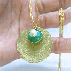Big Hammered disc with emerald and pearl stone necklace, Handmade jewelry